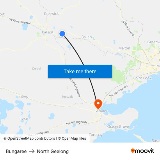 Bungaree to North Geelong map