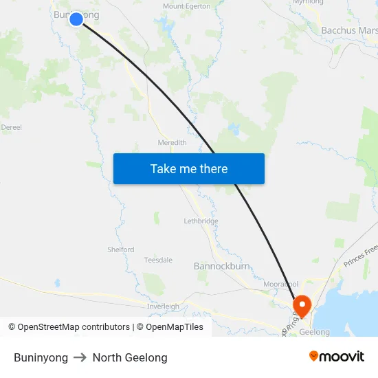 Buninyong to North Geelong map
