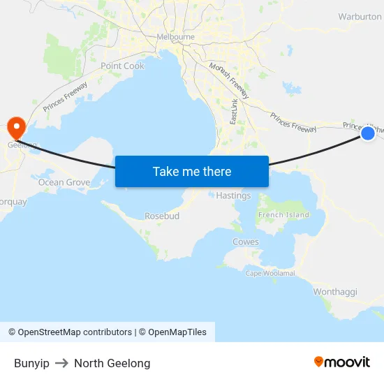 Bunyip to North Geelong map