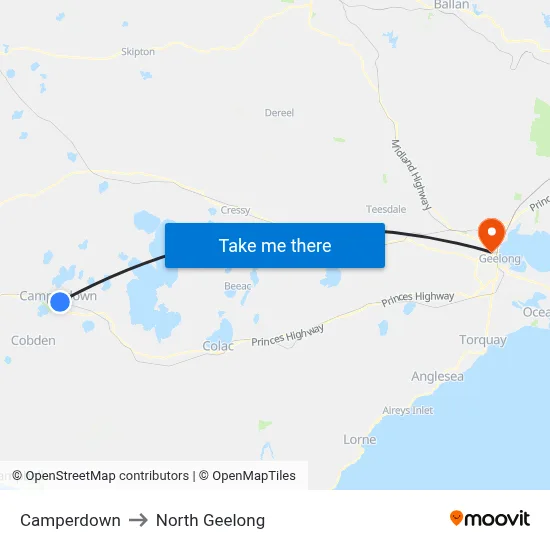Camperdown to North Geelong map