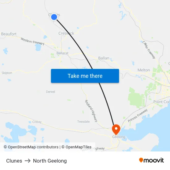 Clunes to North Geelong map