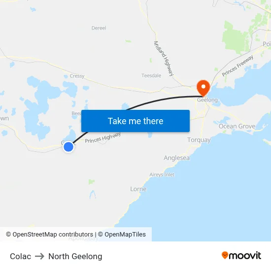 Colac to North Geelong map