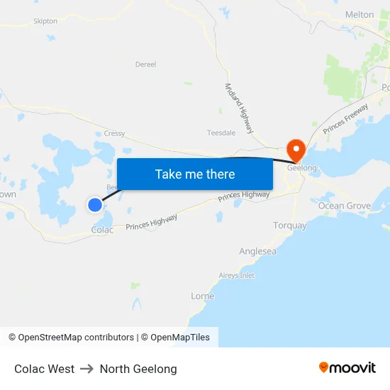 Colac West to North Geelong map