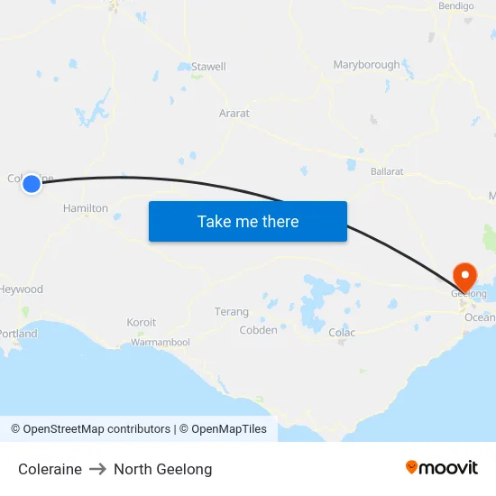 Coleraine to North Geelong map