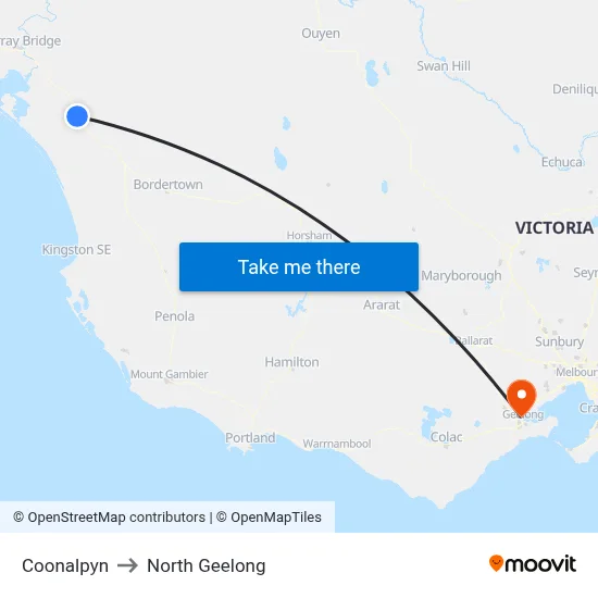 Coonalpyn to North Geelong map
