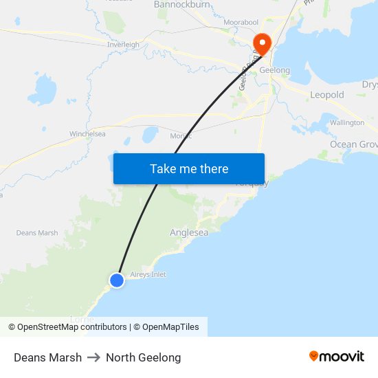 Deans Marsh to North Geelong map