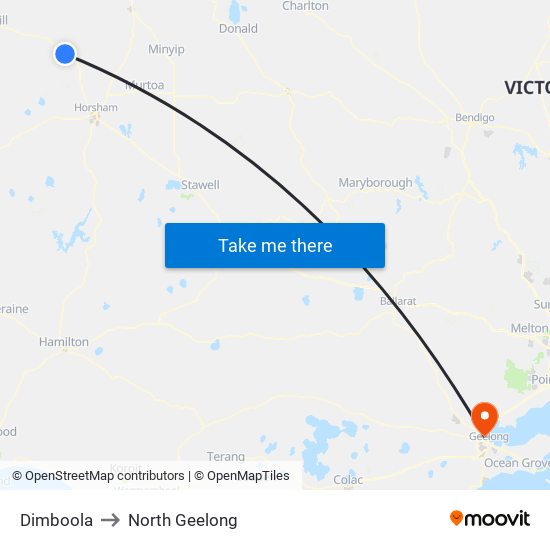 Dimboola to North Geelong map