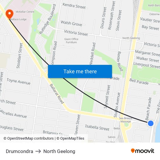 Drumcondra to North Geelong map