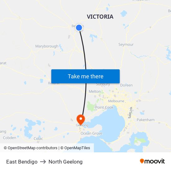 East Bendigo to North Geelong map