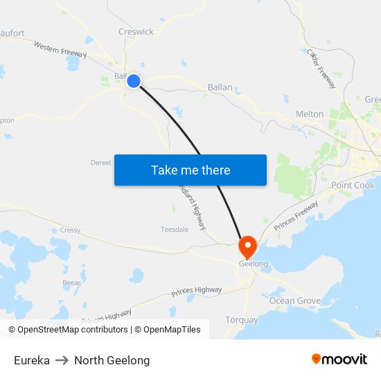 Eureka to North Geelong map