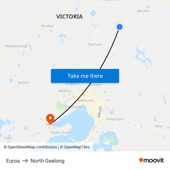 Euroa to North Geelong map