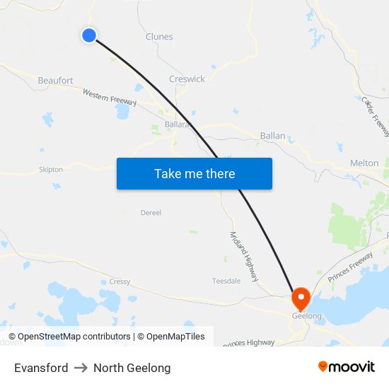 Evansford to North Geelong map