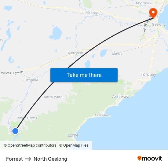Forrest to North Geelong map