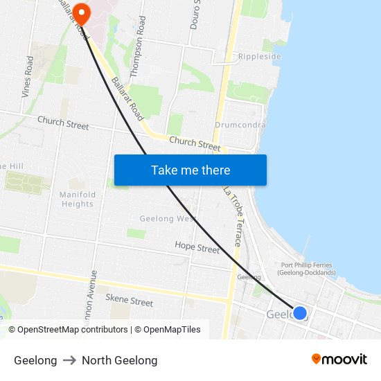 Geelong to North Geelong map