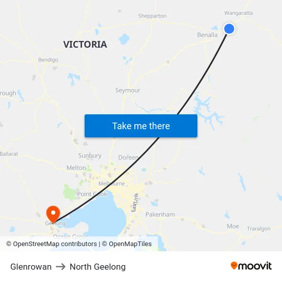 Glenrowan to North Geelong map