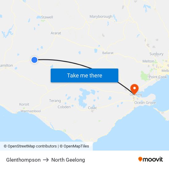 Glenthompson to North Geelong map