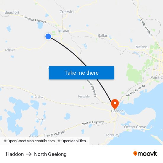 Haddon to North Geelong map