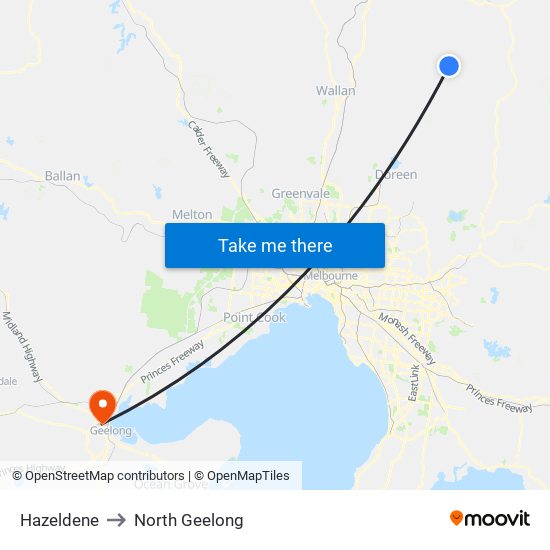 Hazeldene to North Geelong map