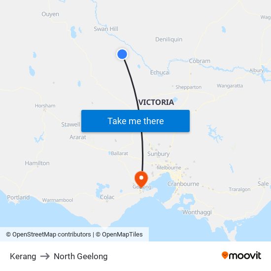 Kerang to North Geelong map