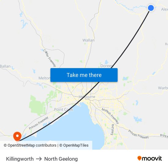 Killingworth to North Geelong map