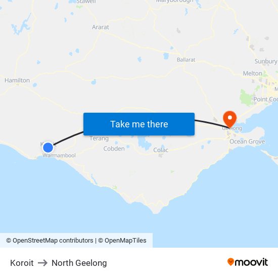 Koroit to North Geelong map