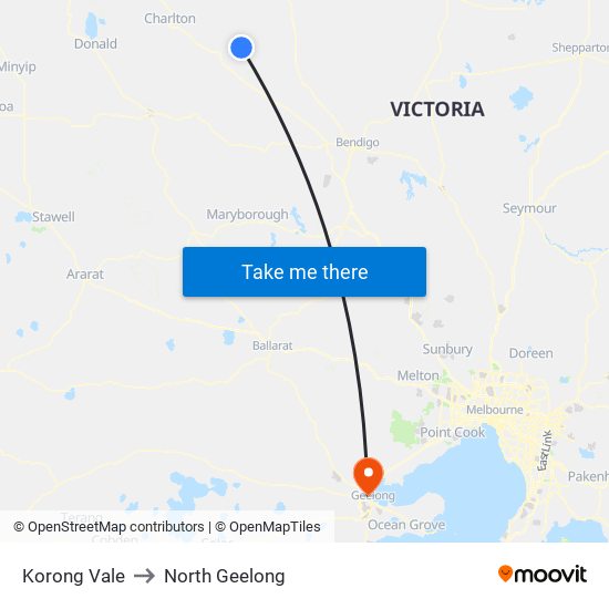 Korong Vale to North Geelong map