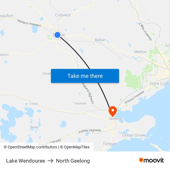 Lake Wendouree to North Geelong map