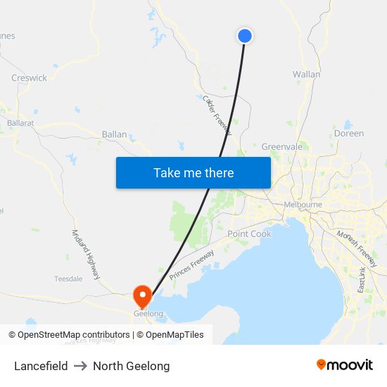 Lancefield to North Geelong map