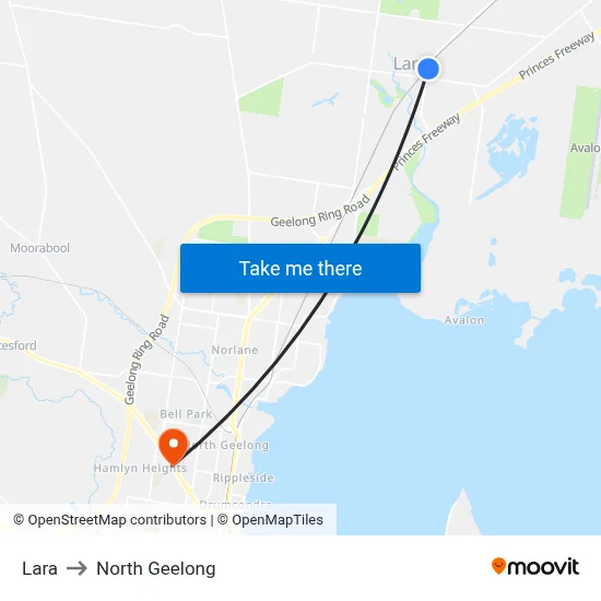 Lara to North Geelong map