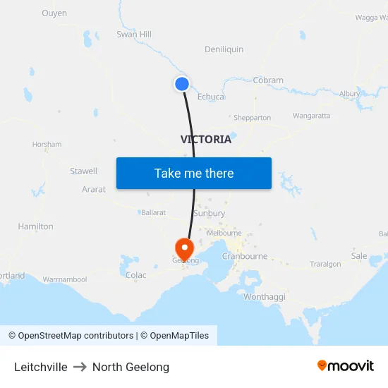 Leitchville to North Geelong map