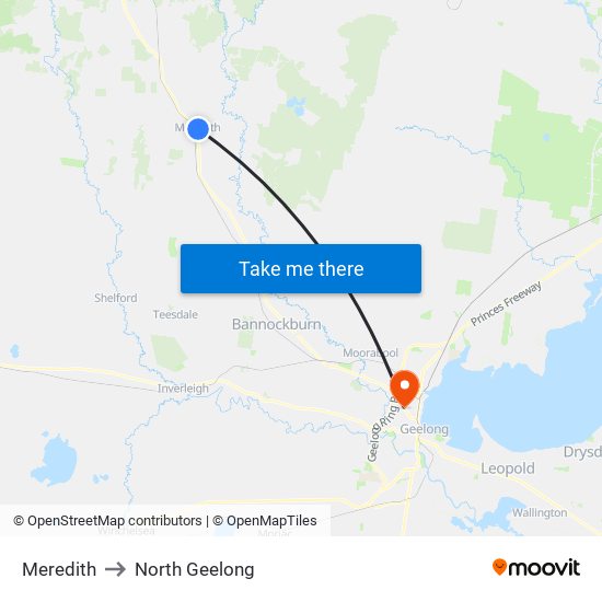 Meredith to North Geelong map