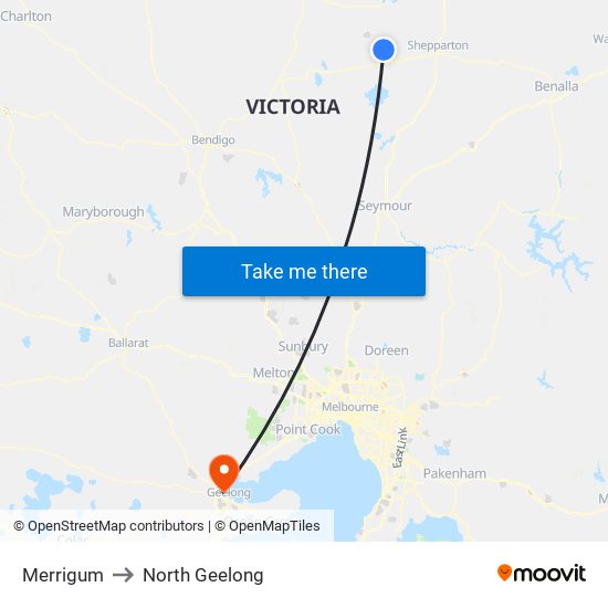 Merrigum to North Geelong map