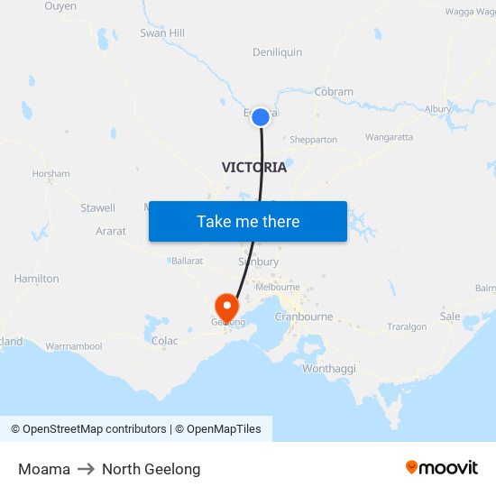 Moama to North Geelong map