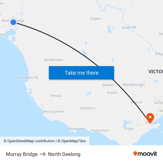 Murray Bridge to North Geelong map