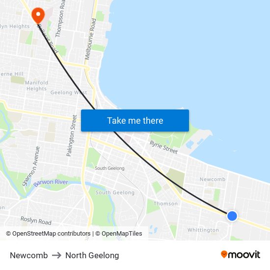 Newcomb to North Geelong map