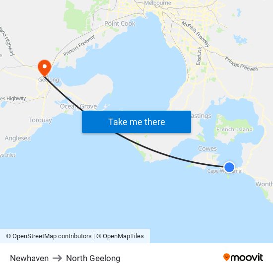 Newhaven to North Geelong map