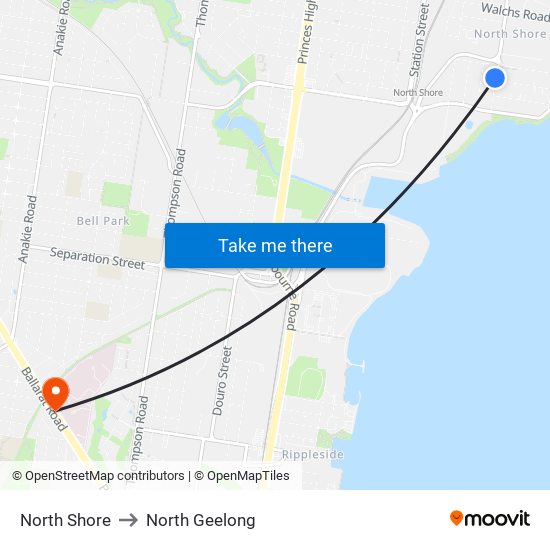 North Shore to North Geelong map