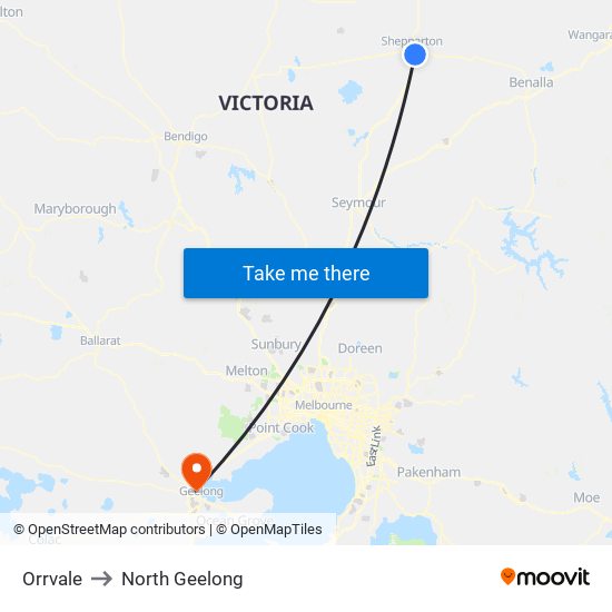 Orrvale to North Geelong map