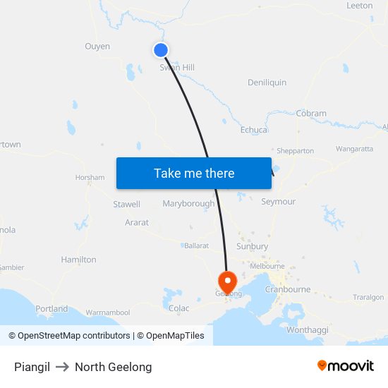 Piangil to North Geelong map