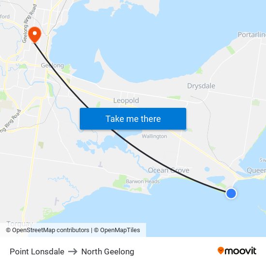 Point Lonsdale to North Geelong map