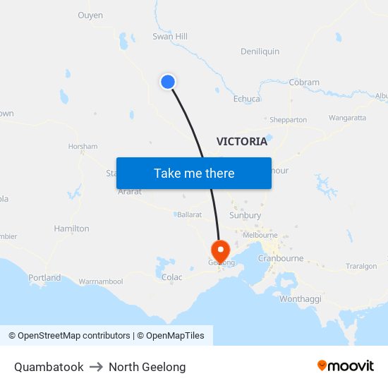 Quambatook to North Geelong map