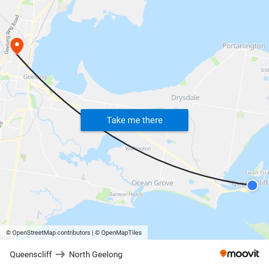 Queenscliff to North Geelong map