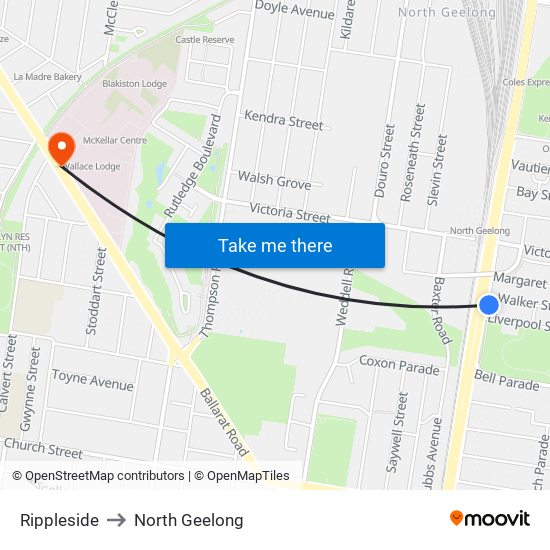 Rippleside to North Geelong map