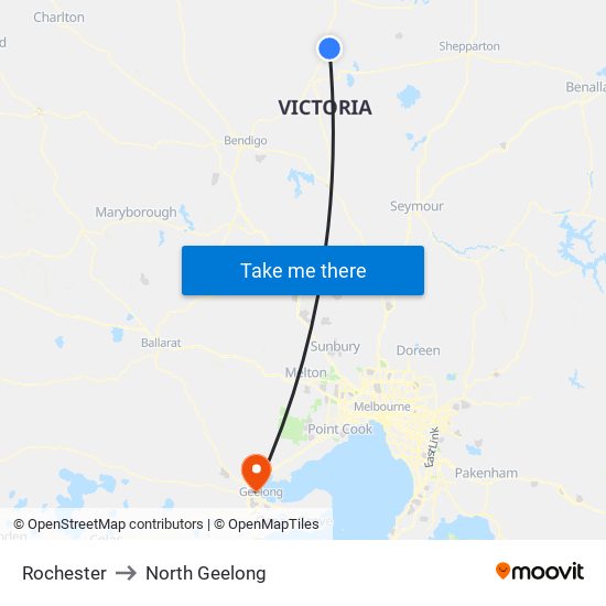 Rochester to North Geelong map