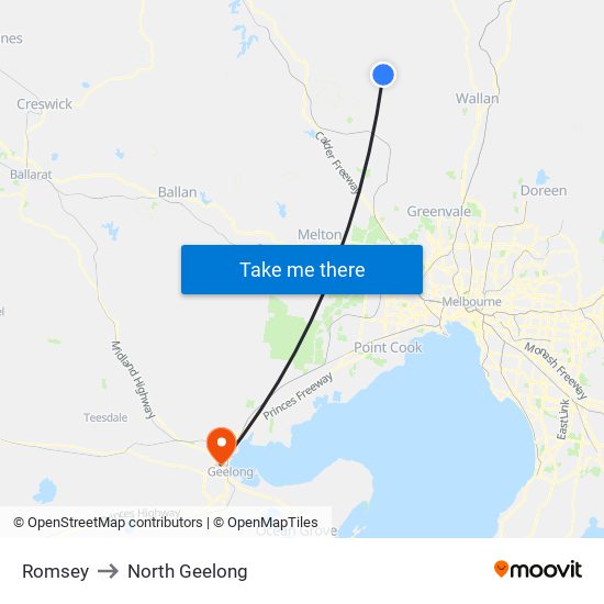 Romsey to North Geelong map