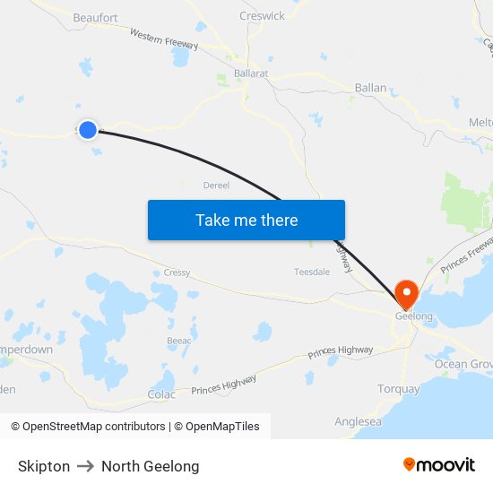 Skipton to North Geelong map