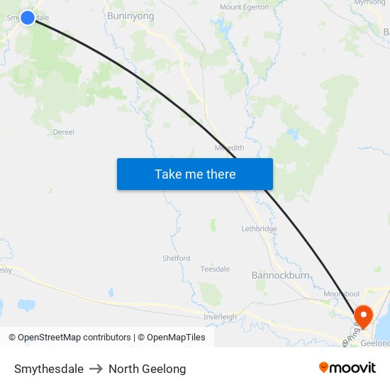 Smythesdale to North Geelong map