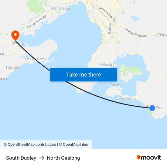 South Dudley to North Geelong map