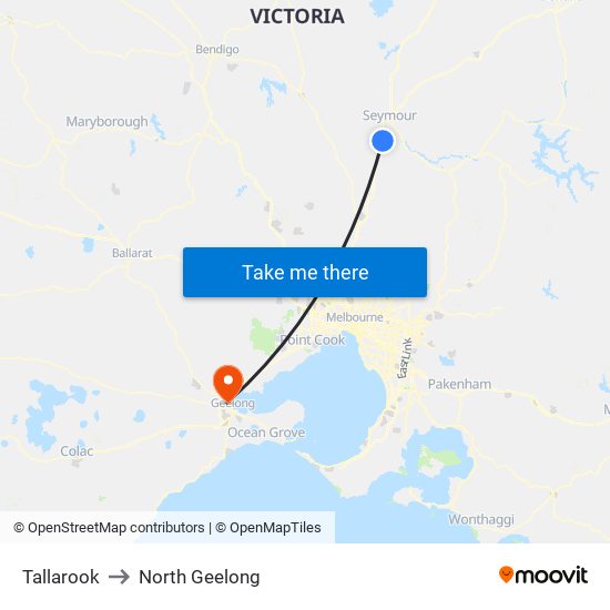 Tallarook to North Geelong map