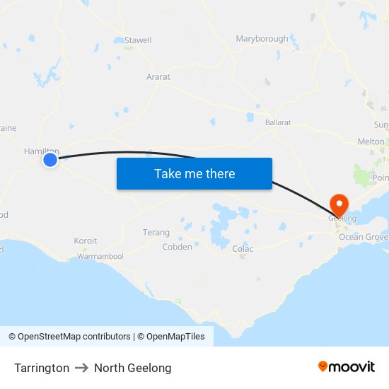 Tarrington to North Geelong map